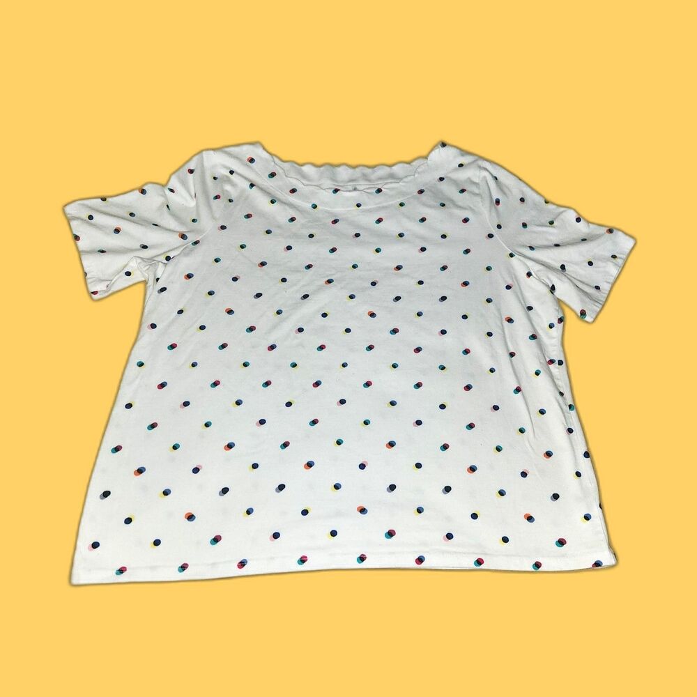 Talbots Women Cotton Tunic Scapolled Neck Multicolor Polka Dots Plus Size  2X